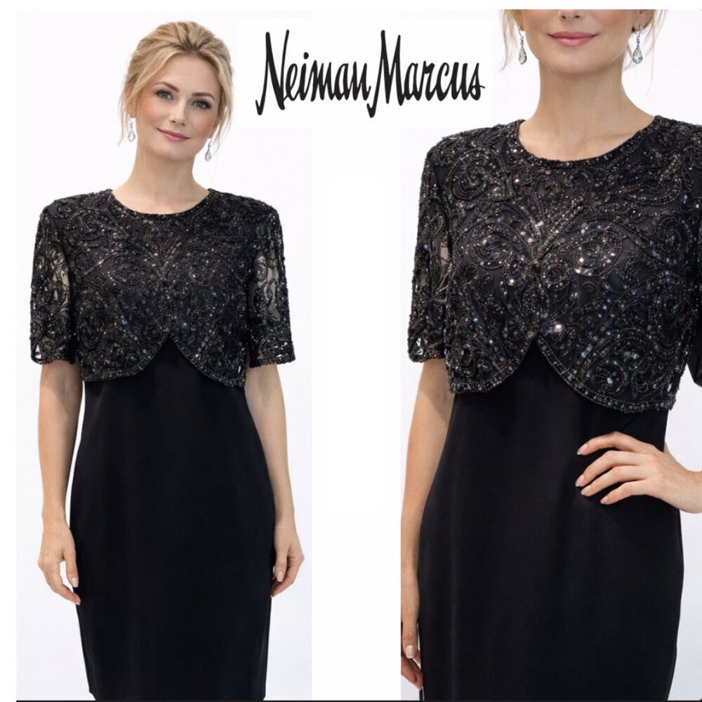 Neiman Marcus BlackTie Oleg Cassini Beaded Sequin Dress Size 10